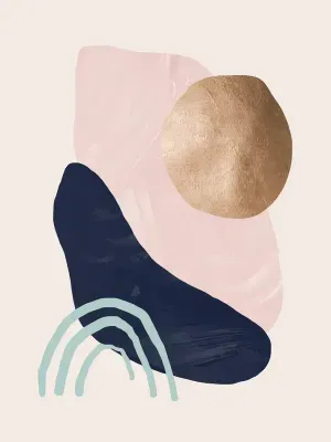 KIT 2 QUADROS DECORATIVOS -  ABSTRATO FORMAS AZUL ROSA E DOURADO